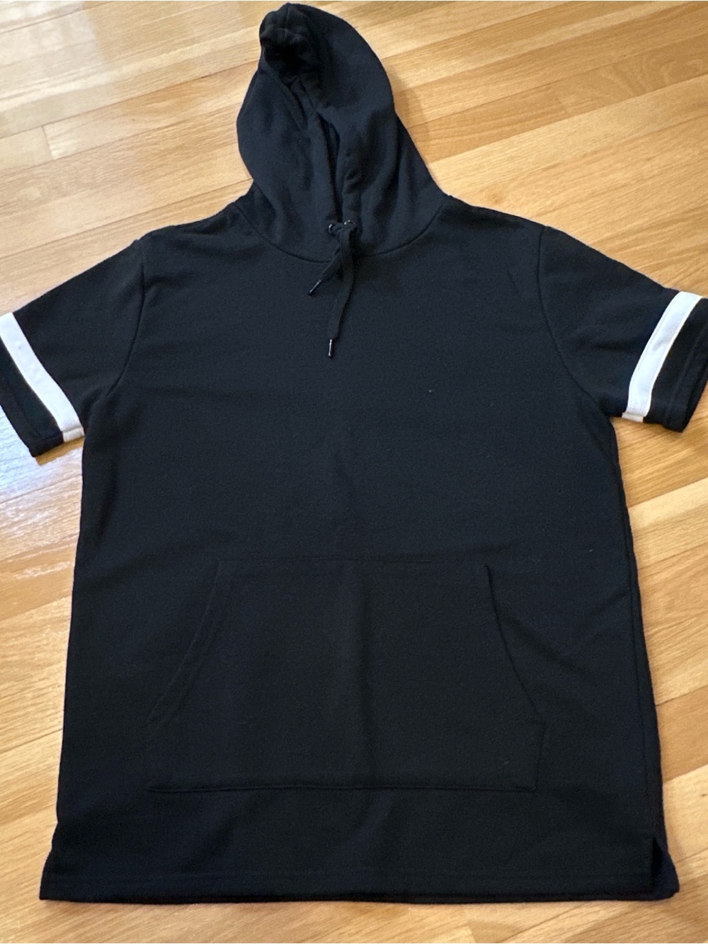 Forever 21 Black Short-Sleeve Hoodie with White Sleeve Stripes